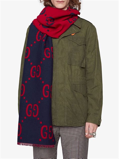 gg monogrammed wool & silk blend scarf gucci|GUCCI Jacquard.